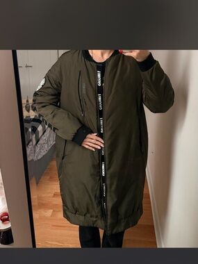 Olive Green Long Bomber Coat - Men's Quilted Jacket